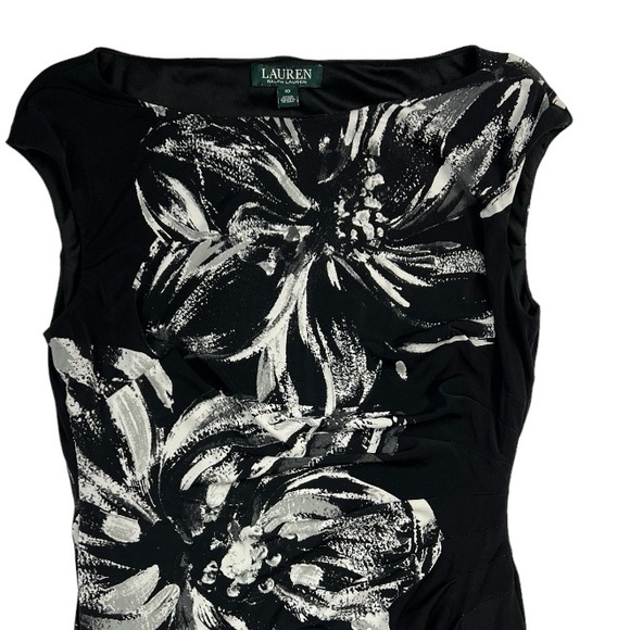 Lauren Ralph Lauren Boatneck Black & White Midi Floral Print Dress Sz: 10 - Picture 3 of 13